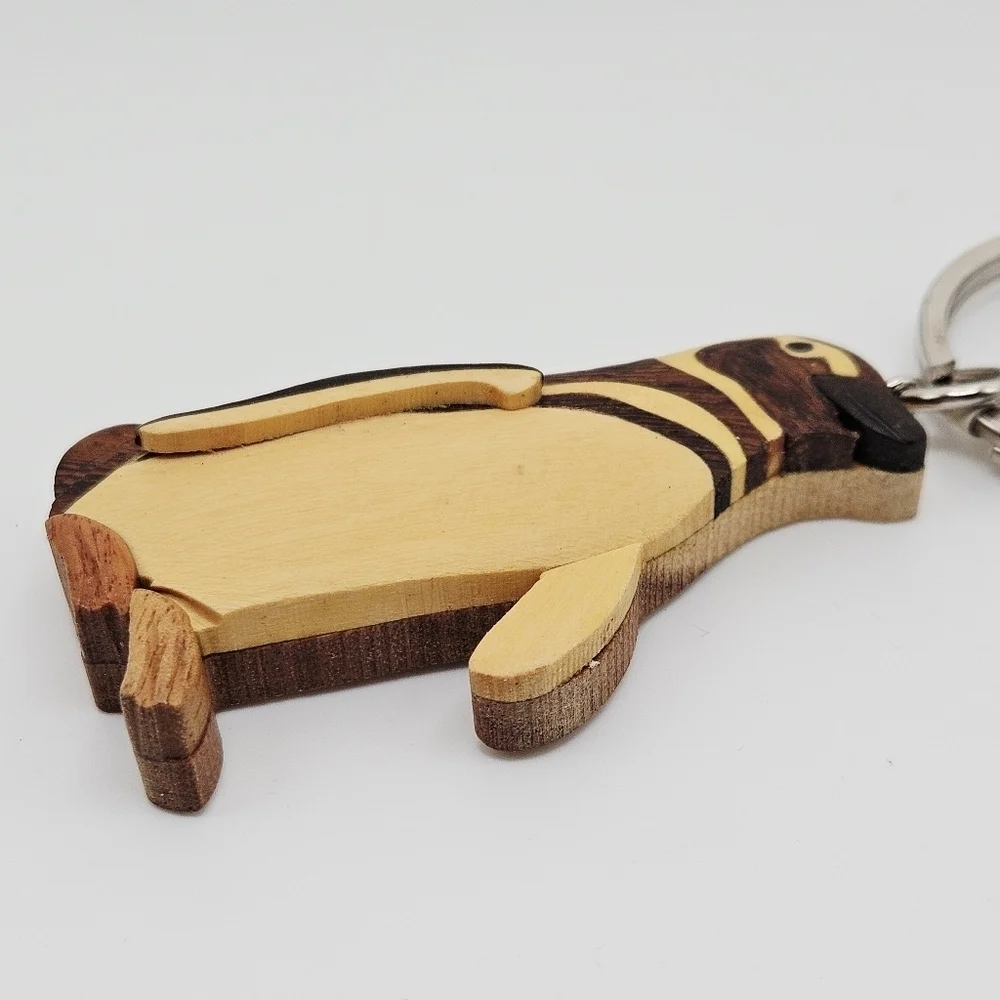 NEW Wooden Layered Wood Penguin Keychain